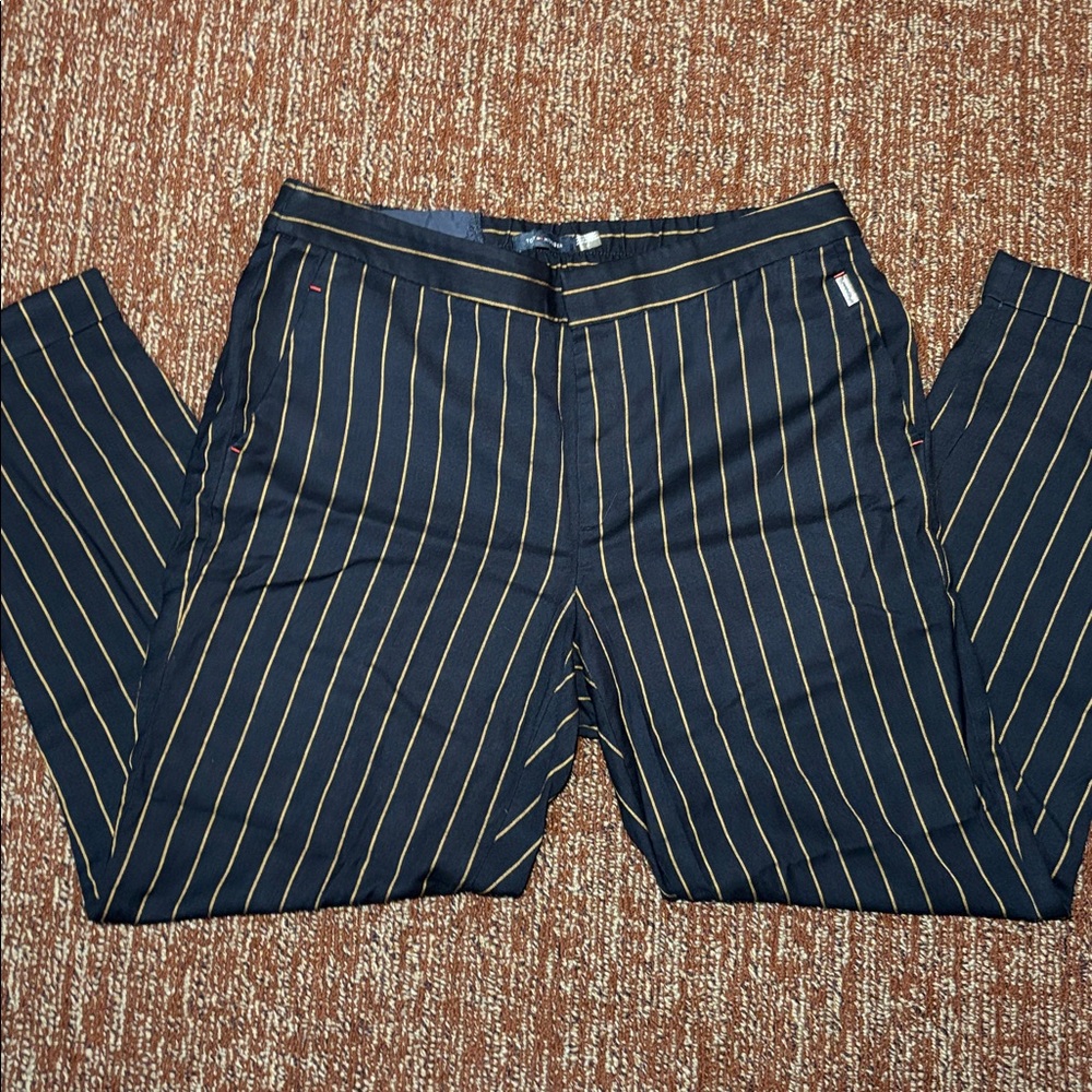 Tommy Hilfiger Navy/Gold Pinstripe Pants cropped trouser career office preppy 6
